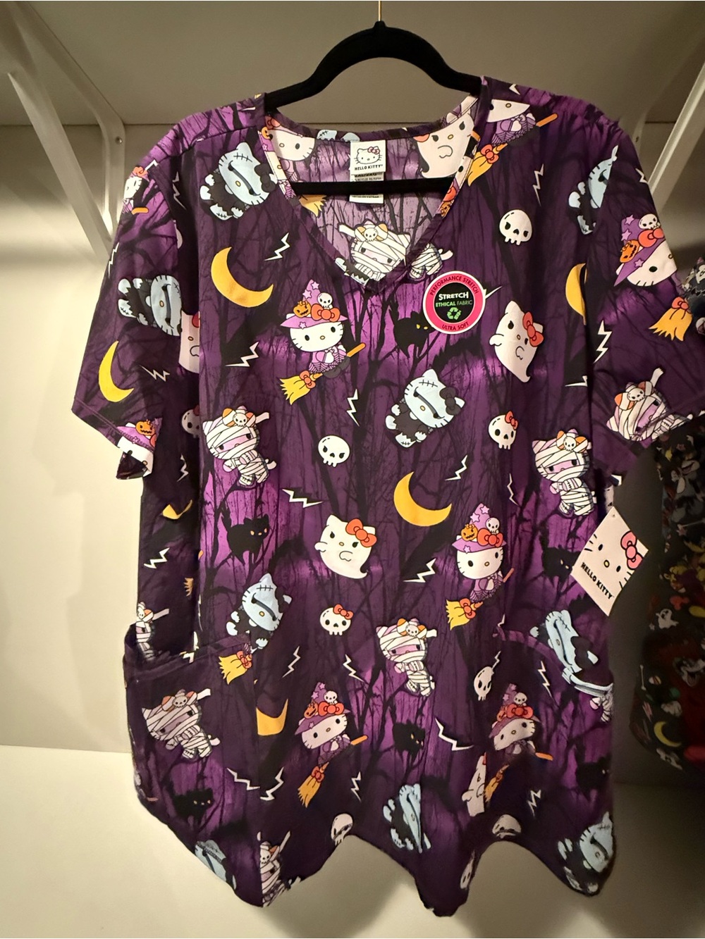 Hello Kitty Purple Halloween Print Scrub Top